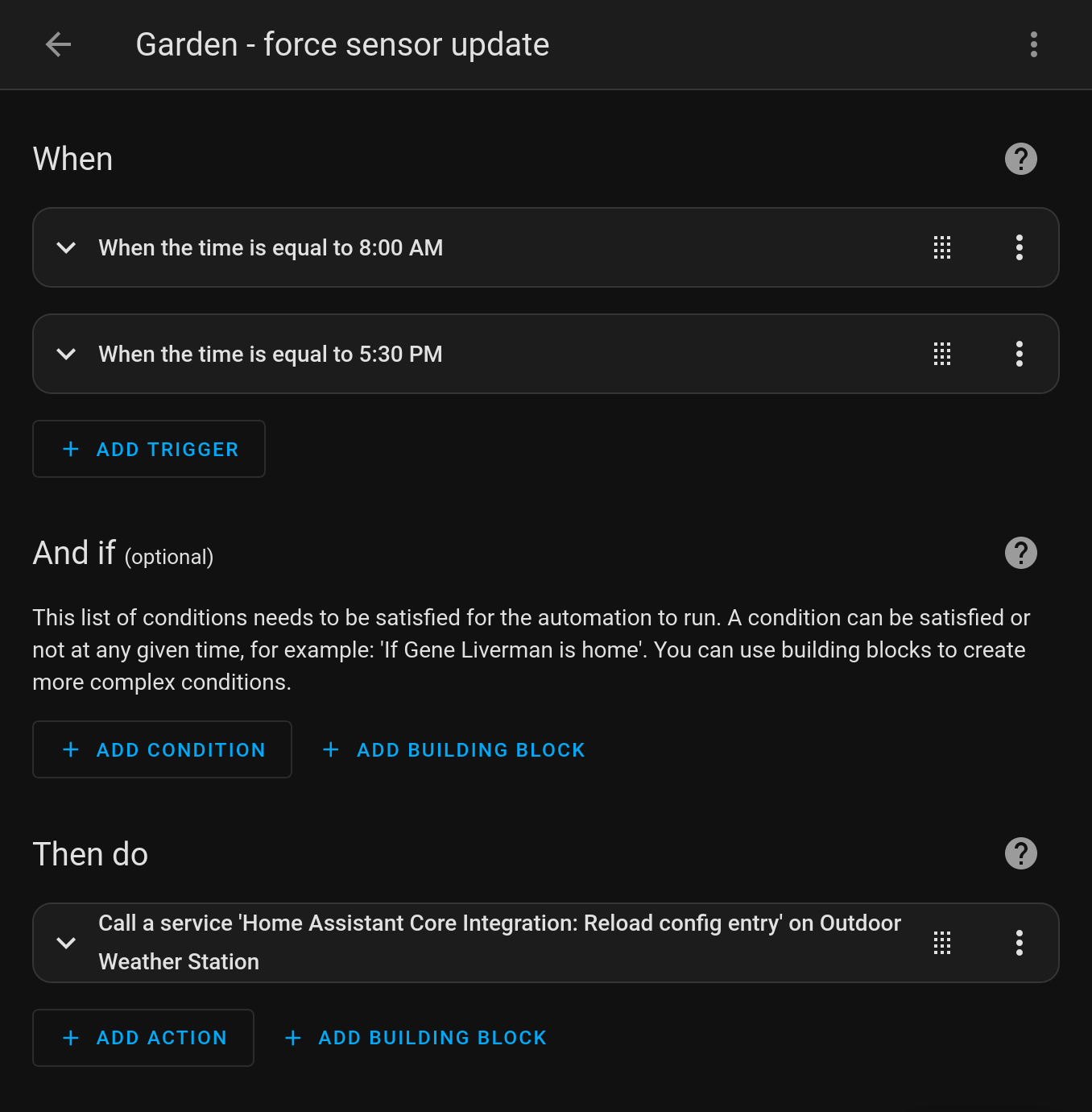 Screenshot of sensor update automation